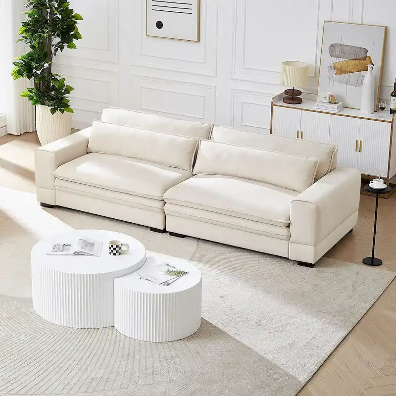 Beige Modern 104.7 Large Fabric Sofa with Lumbar Pillows