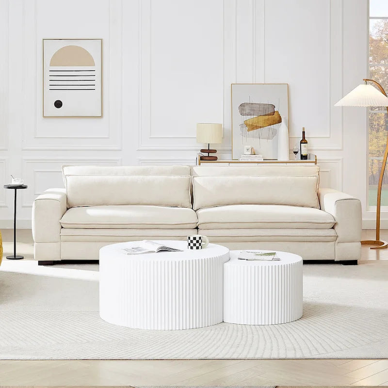 Beige Modern 104.7 Large Fabric Sofa with Lumbar Pillows