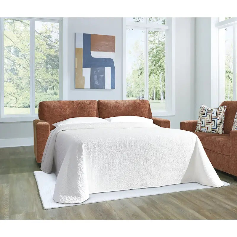 Canapé-lit Queen avec revêtement audacieux et coussins décoratifs - 85L x 37P x 37H