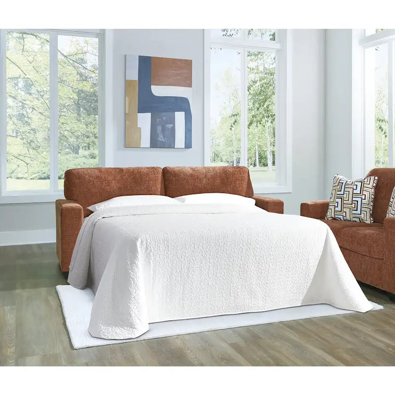 Queen Sofa Sleeper with Bold Upholstery & Accent Pillows - 85W x 37D x 37H
