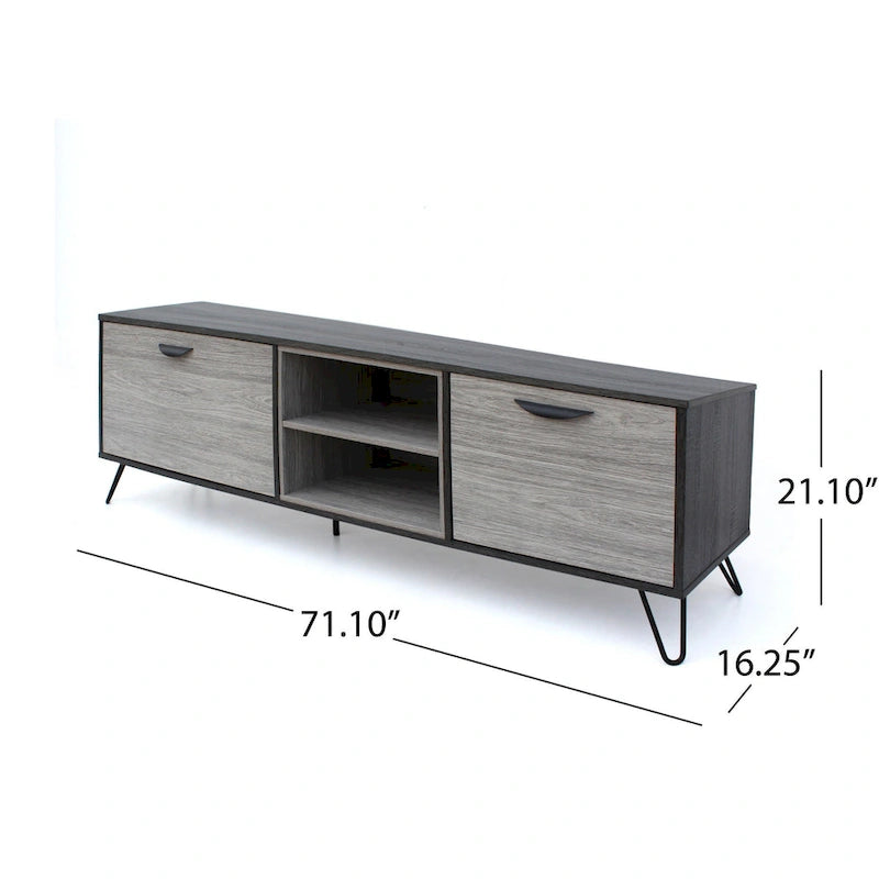 TV Media Entertainment Console Cabinet, 2 Shelves, Gray 71 Inch