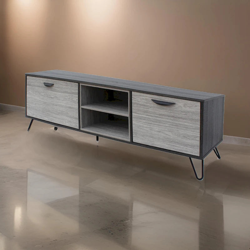 TV Media Entertainment Console Cabinet, 2 Shelves, Gray 71 Inch