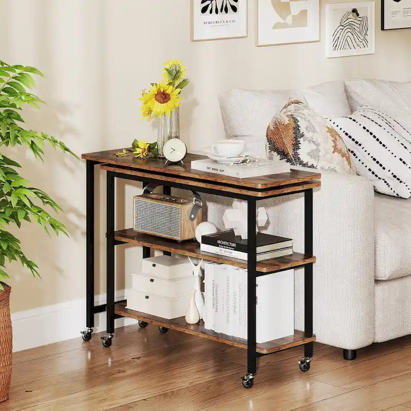 360° Rotating Sofa Side Table, Mobile L-Shaped Laptop Table