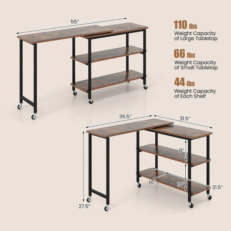 360° Rotating Sofa Side Table, Mobile L-Shaped Laptop Table