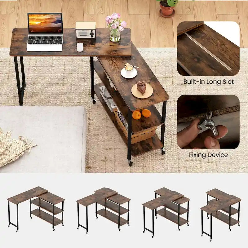 360° Rotating Sofa Side Table, Mobile L-Shaped Laptop Table