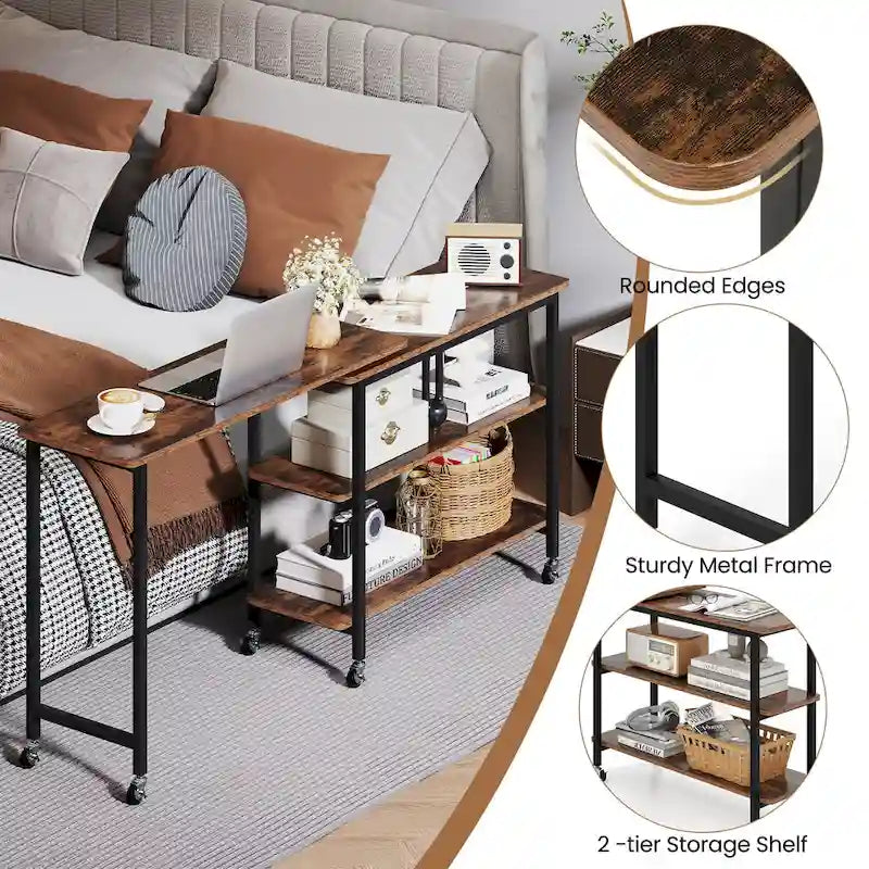 360° Rotating Sofa Side Table, Mobile L-Shaped Laptop Table
