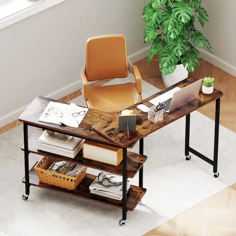 360° Rotating Sofa Side Table, Mobile L-Shaped Laptop Table