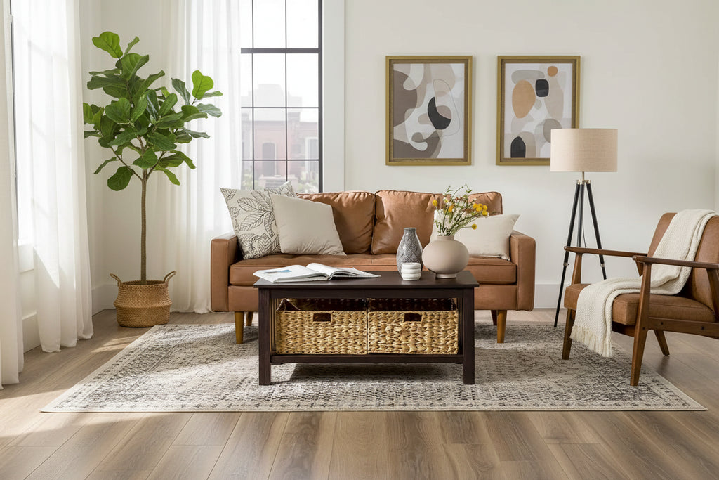 40-Inch Mission Style Coffee Table with 2 Wicker Storage Baskets