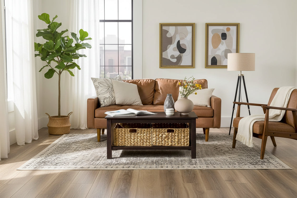 40-Inch Mission Style Coffee Table with 2 Wicker Storage Baskets