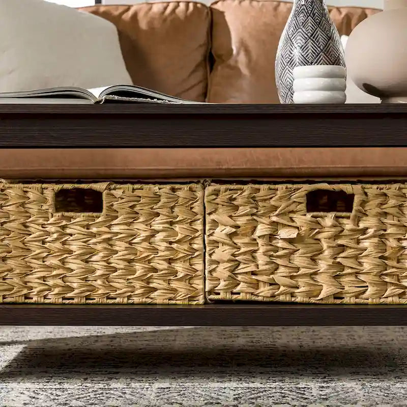 40-Inch Mission Style Coffee Table with 2 Wicker Storage Baskets