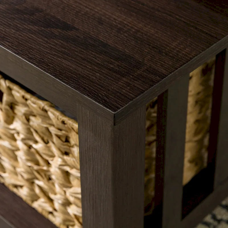 40-Inch Mission Style Coffee Table with 2 Wicker Storage Baskets