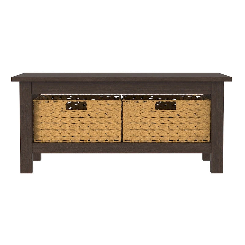 40-Inch Mission Style Coffee Table with 2 Wicker Storage Baskets
