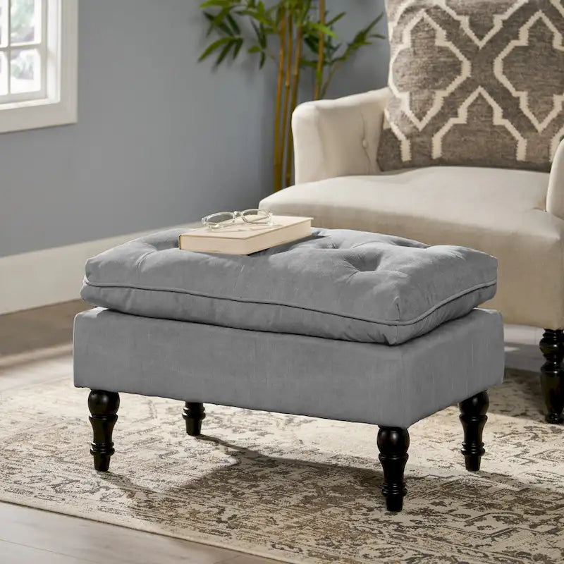 Modern Tufted Fabric Pillow Top Ottoman