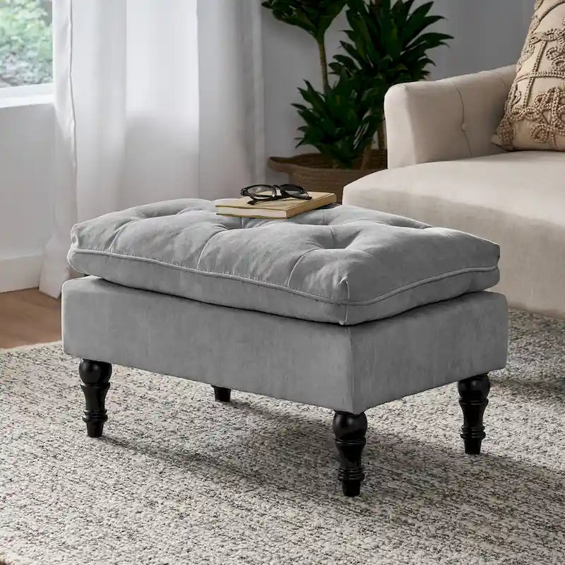 Modern Tufted Fabric Pillow Top Ottoman
