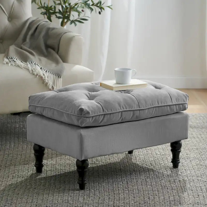 Modern Tufted Fabric Pillow Top Ottoman