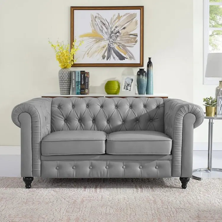 Chesterfield Loveseat - Mid-Century Modern, Button Tufted