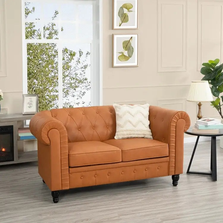 Chesterfield Loveseat - Mid-Century Modern, Button Tufted