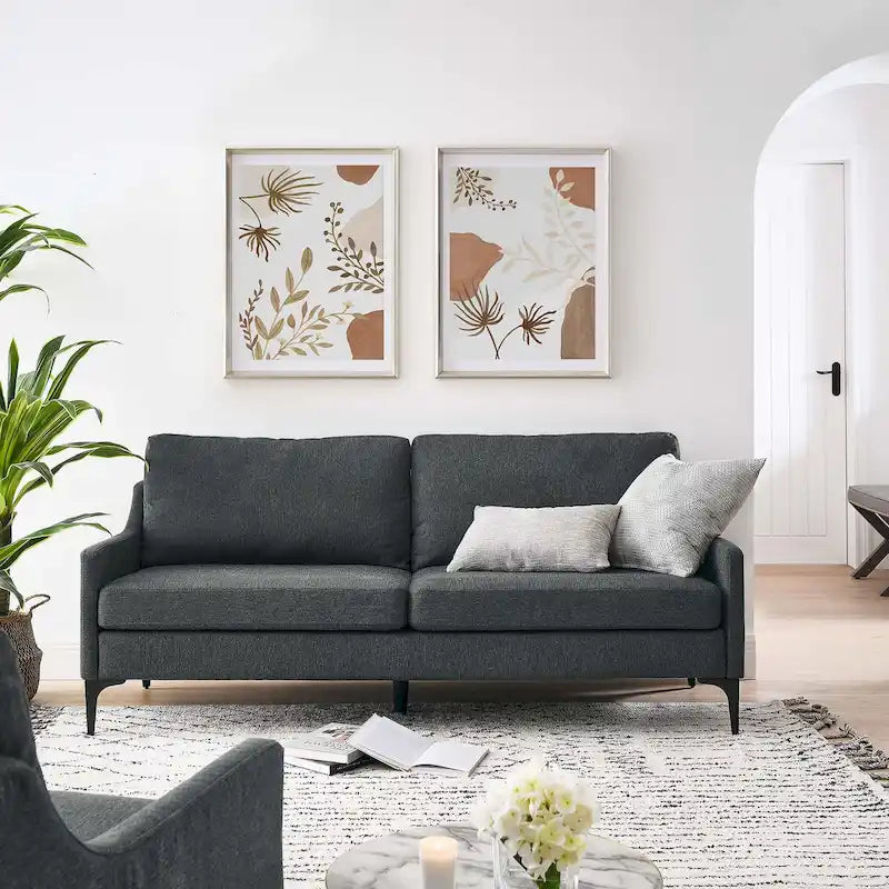 Mid-Century Modern Upholstered Fabric Sofa
