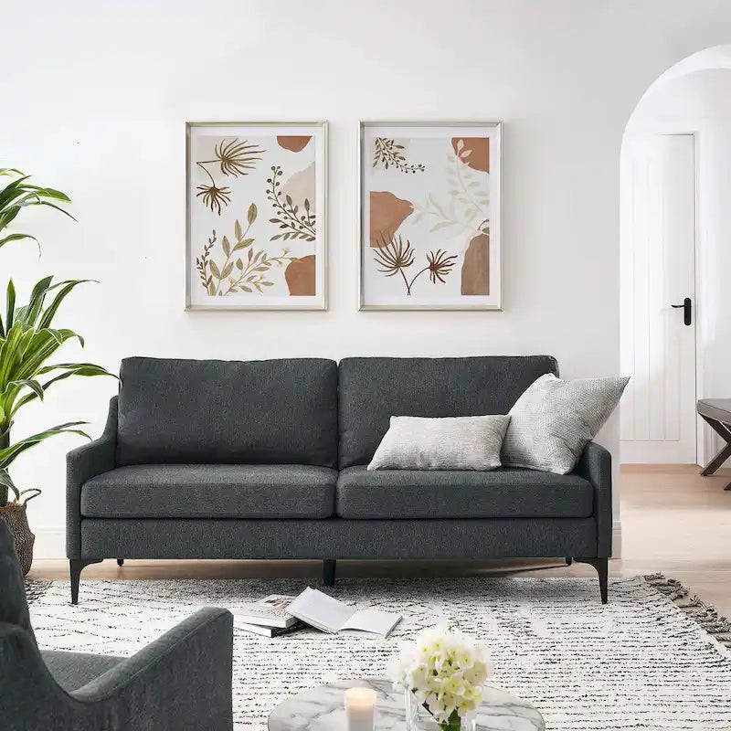 Mid-Century Modern Upholstered Fabric Sofa