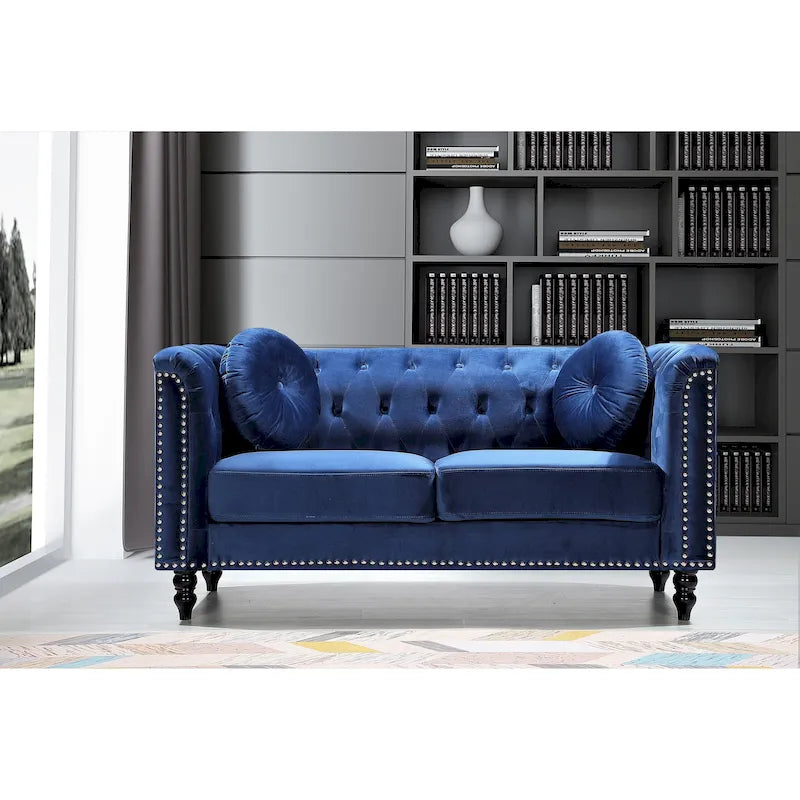 Crushed Velvet Nailhead Chesterfield Loveseat