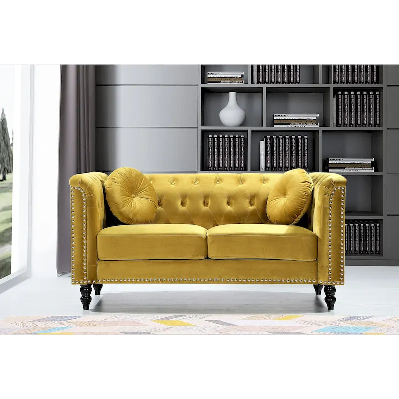 Causeuse chesterfield en velours écrasé et clous décoratifs
