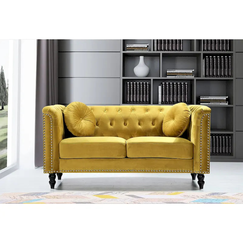 Crushed Velvet Nailhead Chesterfield Loveseat