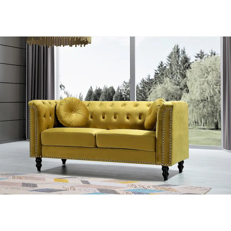Crushed Velvet Nailhead Chesterfield Loveseat