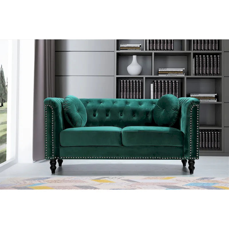 Crushed Velvet Nailhead Chesterfield Loveseat