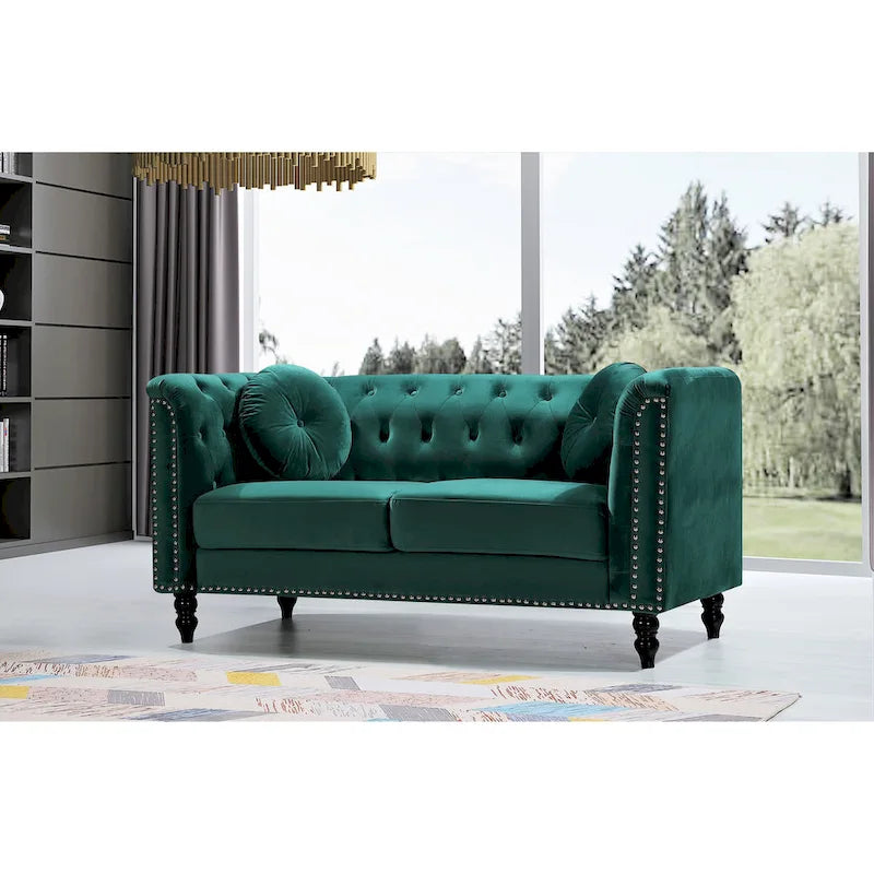 Crushed Velvet Nailhead Chesterfield Loveseat