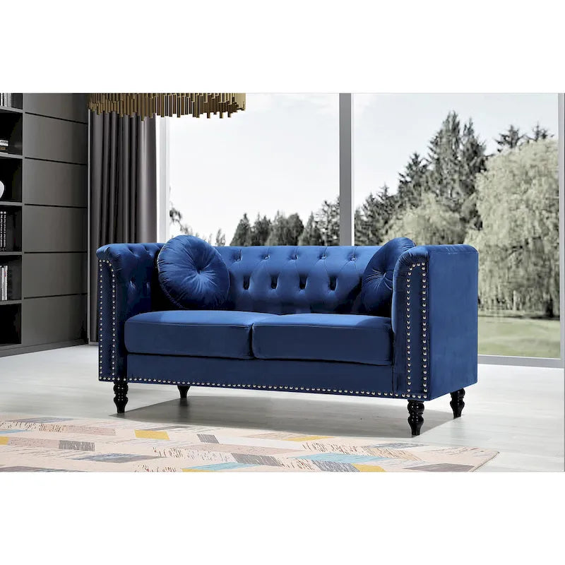 Crushed Velvet Nailhead Chesterfield Loveseat