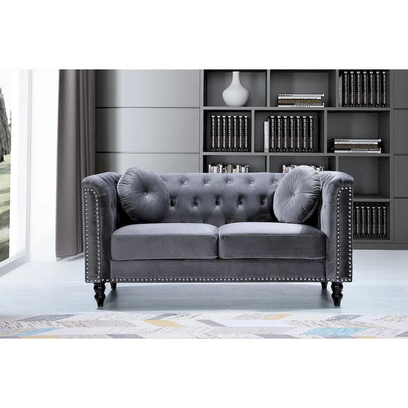 Crushed Velvet Nailhead Chesterfield Loveseat