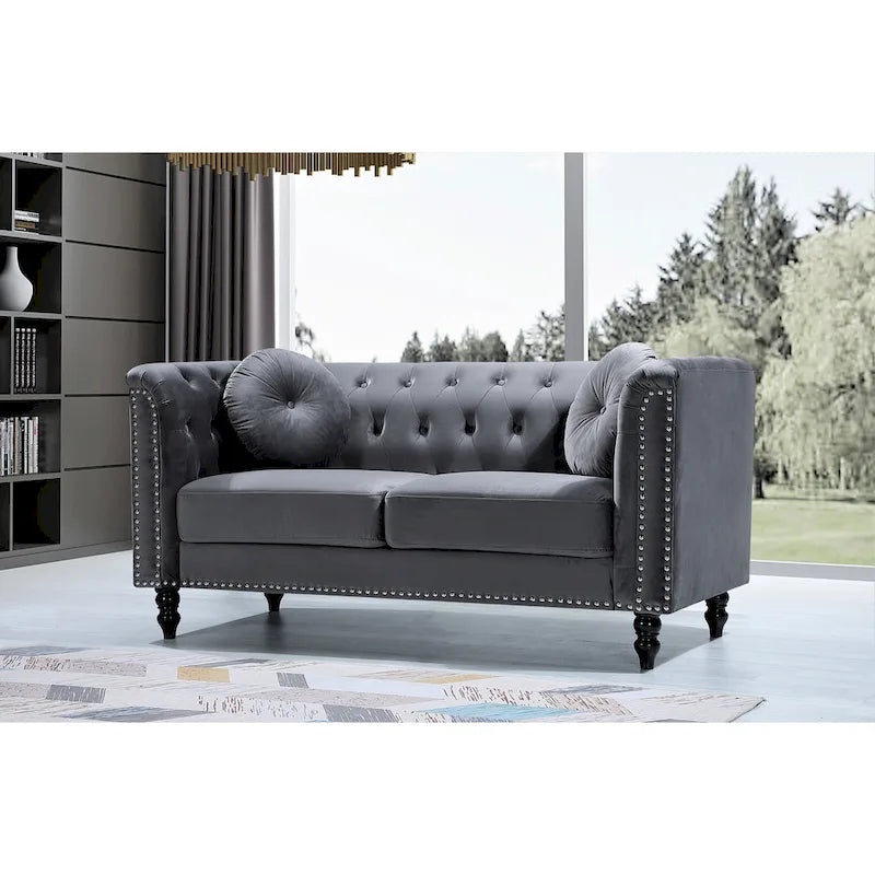 Crushed Velvet Nailhead Chesterfield Loveseat