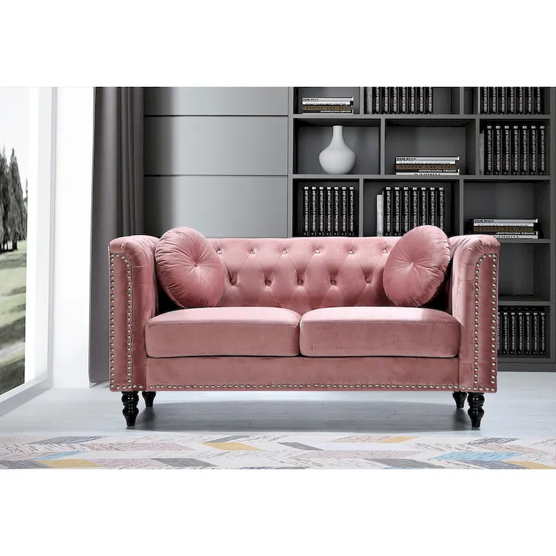 Crushed Velvet Nailhead Chesterfield Loveseat