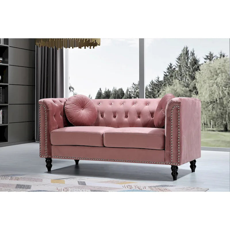 Crushed Velvet Nailhead Chesterfield Loveseat