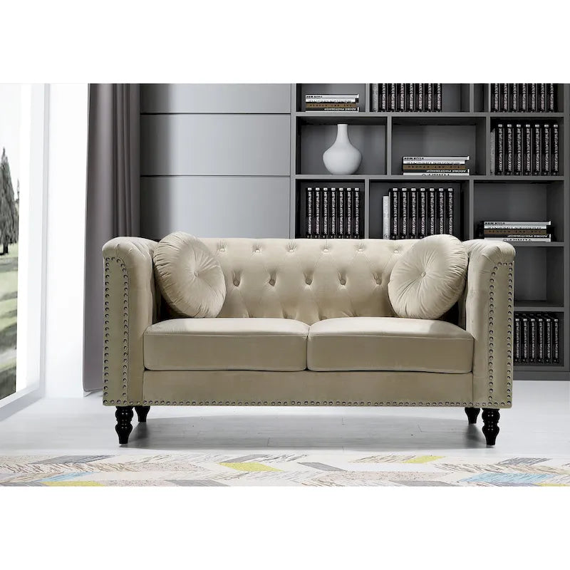 Crushed Velvet Nailhead Chesterfield Loveseat