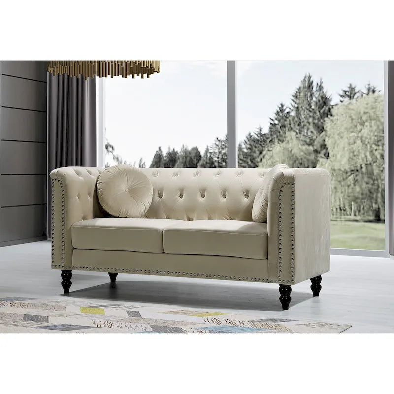 Crushed Velvet Nailhead Chesterfield Loveseat