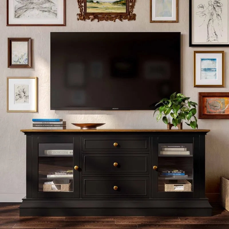 Traditional TV Console with Glass Doors & Adjustable Shelves