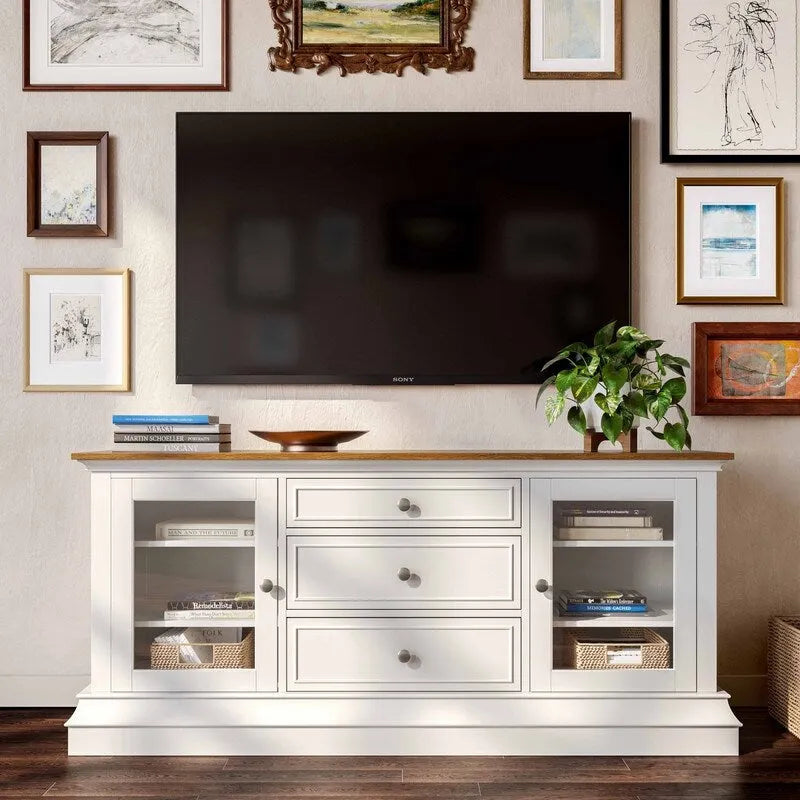 Traditional TV Console with Glass Doors & Adjustable Shelves