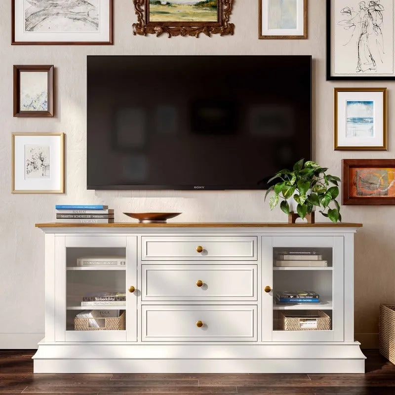 Traditional TV Console with Glass Doors & Adjustable Shelves