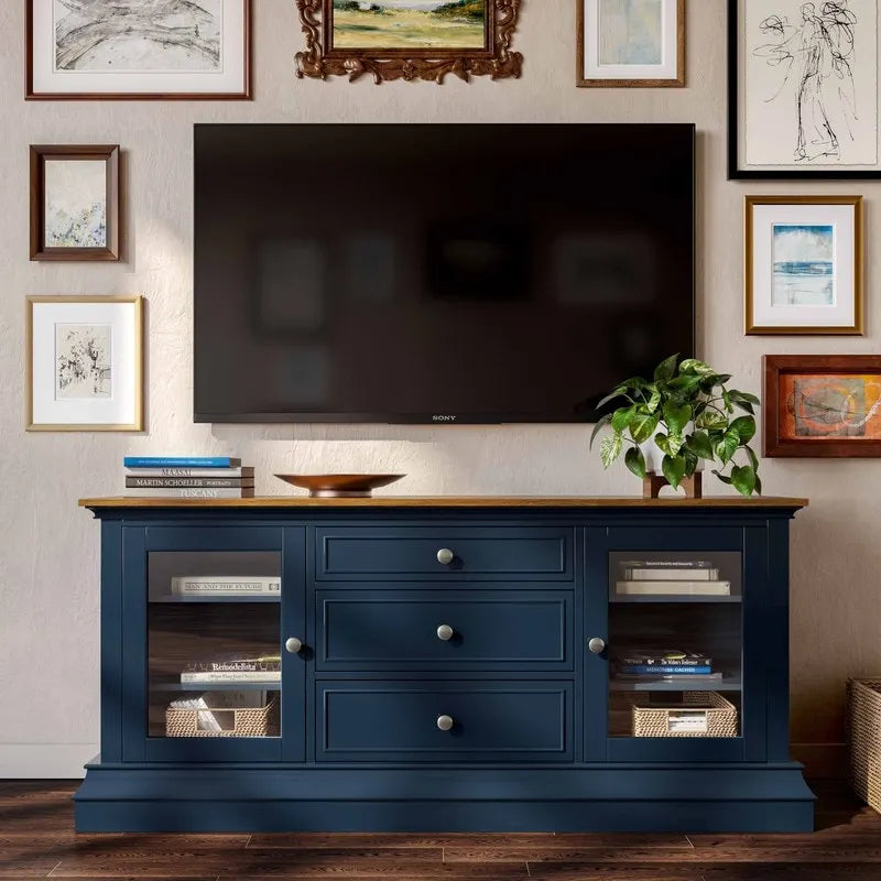 Traditional TV Console with Glass Doors & Adjustable Shelves