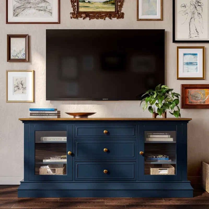 Traditional TV Console with Glass Doors & Adjustable Shelves