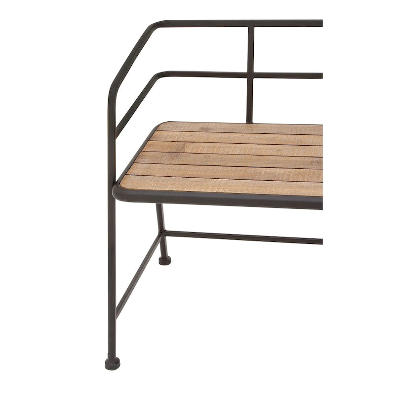 Industrial Metal Bench with Wood Seat - Black - 18Wx45Lx28H