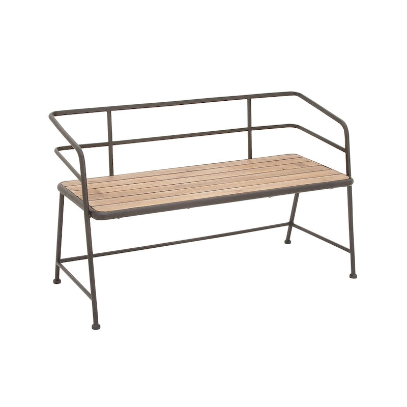 Industrial Metal Bench with Wood Seat - Black - 18Wx45Lx28H
