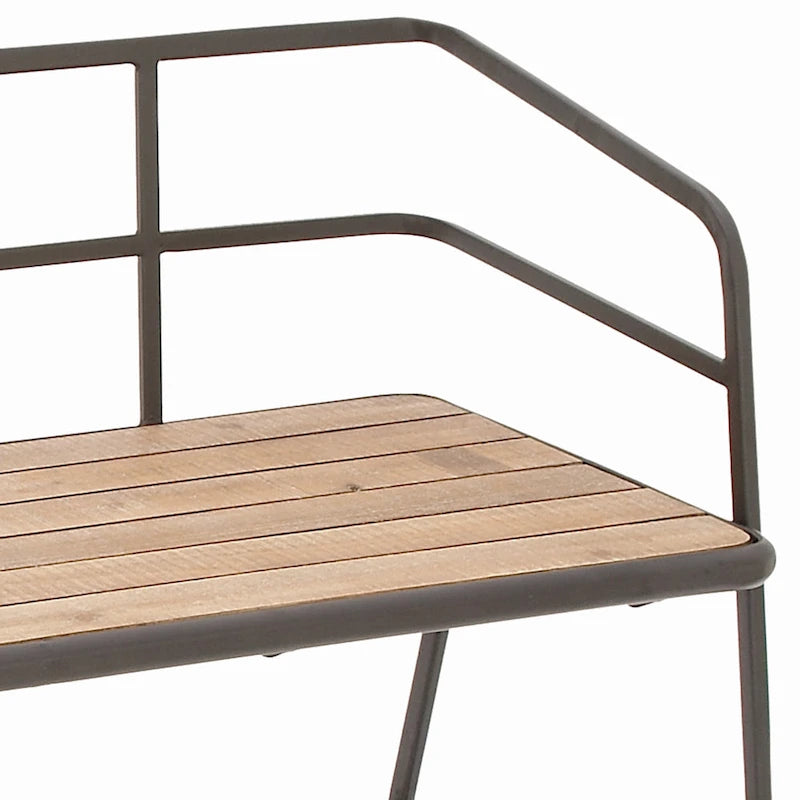 Industrial Metal Bench with Wood Seat - Black - 18Wx45Lx28H