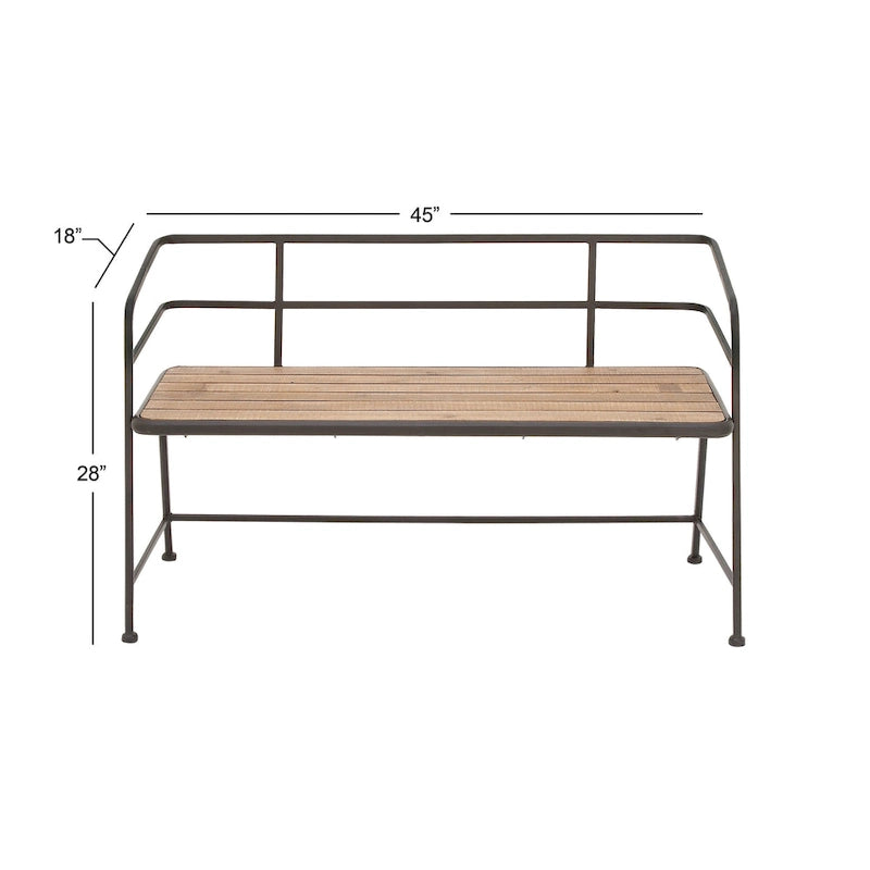 Industrial Metal Bench with Wood Seat - Black - 18Wx45Lx28H