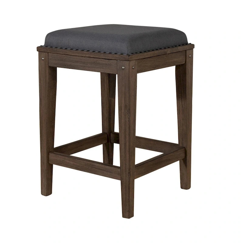 Rustic Upholstered Console Stool, Weathered Bark & Antique Pewter - 17x17x26