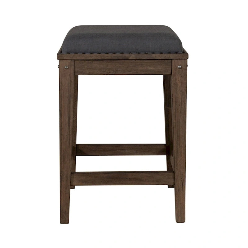 Rustic Upholstered Console Stool, Weathered Bark & Antique Pewter - 17x17x26