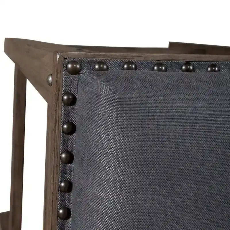 Rustic Upholstered Console Stool, Weathered Bark & Antique Pewter - 17x17x26
