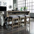 Rustic Upholstered Console Stool, Weathered Bark & Antique Pewter - 17x17x26