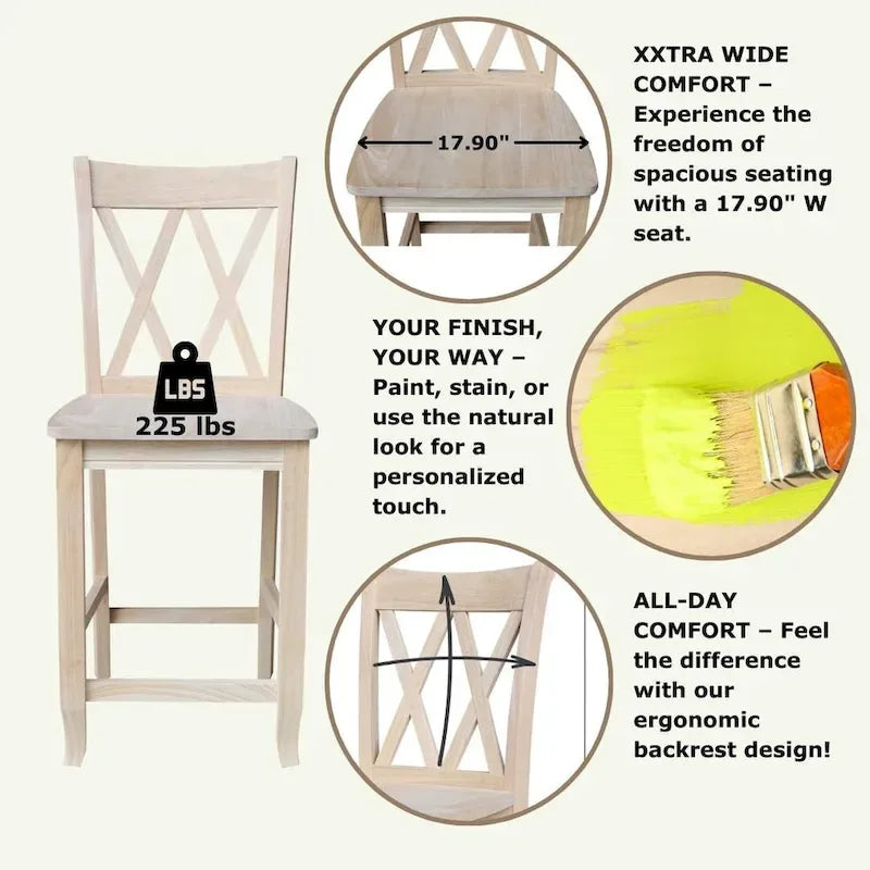 Unfinished Double X-back Stool